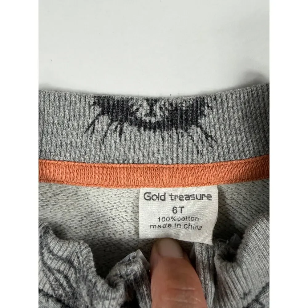 Gold Treasure Bunny Print Zip-Up Sweatshirt Gray Size 6